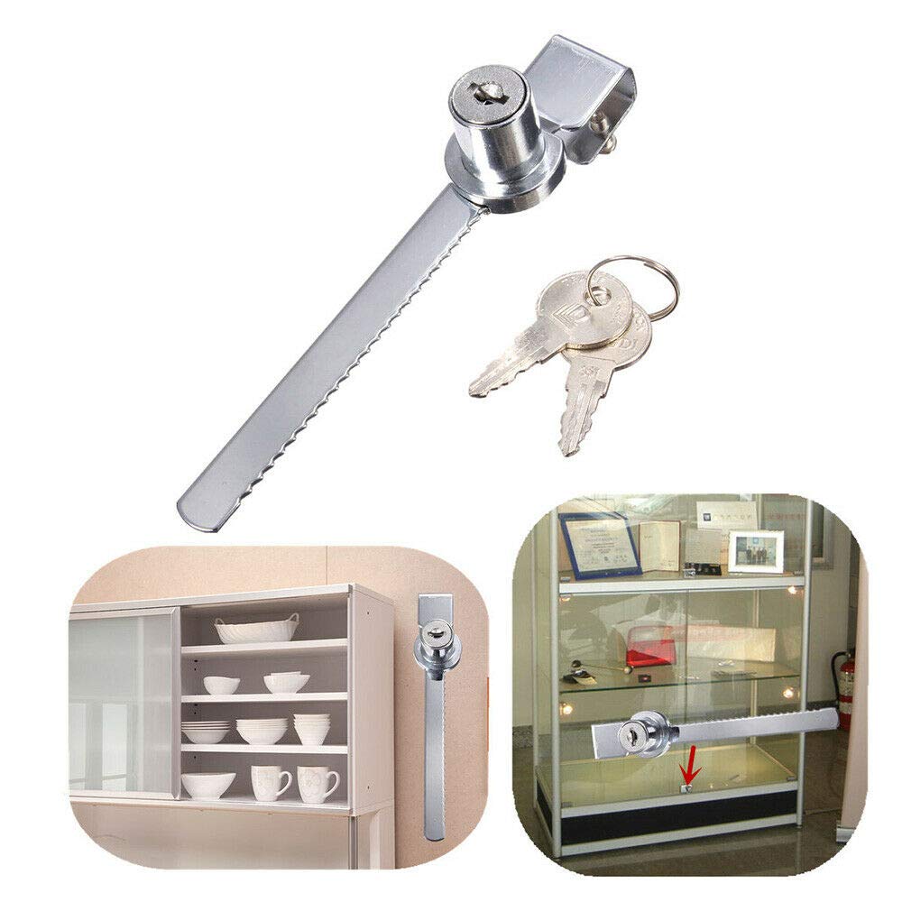 SUPERTOOL Display Cabinet Lock,140mm*11mm,Zinc,Steel Drawing,Sliding Security Lock with Two Keys for Cabinet (1 Pcs)