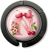ZEIKAEYR Funny Bow Initial Purse Hook Gifts - Pink Bow Letter N - Foldable Purse Holder for Table - Round Handbag Hanger for Women - Christmas Birthday Gifts for Mom, Wife, Sister, Friend, Boss Lady