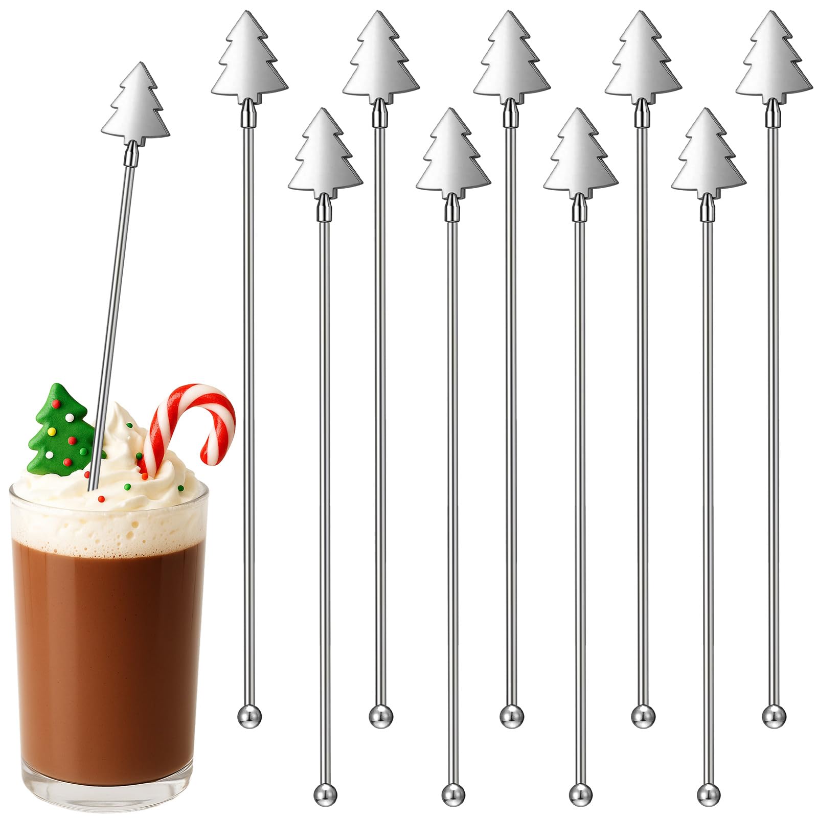 Photo 1 of 10 Pcs Stainless Steel Christmas Coffee Stirrer Winter Swizzle Stirrers for Hot Cocoa Bar Supplies Reusable Cocktail Beverage Drink Whisky Juice Stick for Christmas Party Favor(Tree)