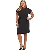 London Times Womens Short Sleeve Round Neck Sheath Dress with Tie Waist - Professional Work Dresses