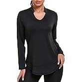 Absttith Women's Long Sleeve Workout Shirts Running Yoga Tops Athletic V Neck Sport Tee Side Split