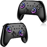 JORREP RGB Switch Controllers 2 Pack, Wireless Switch Pro Controller for Switch 2/Switch/Lite/OLED, Game Controller with Hall Effect Joysticks/Motion Sensor/Dual Vibration/Wakeup/Charging Cable