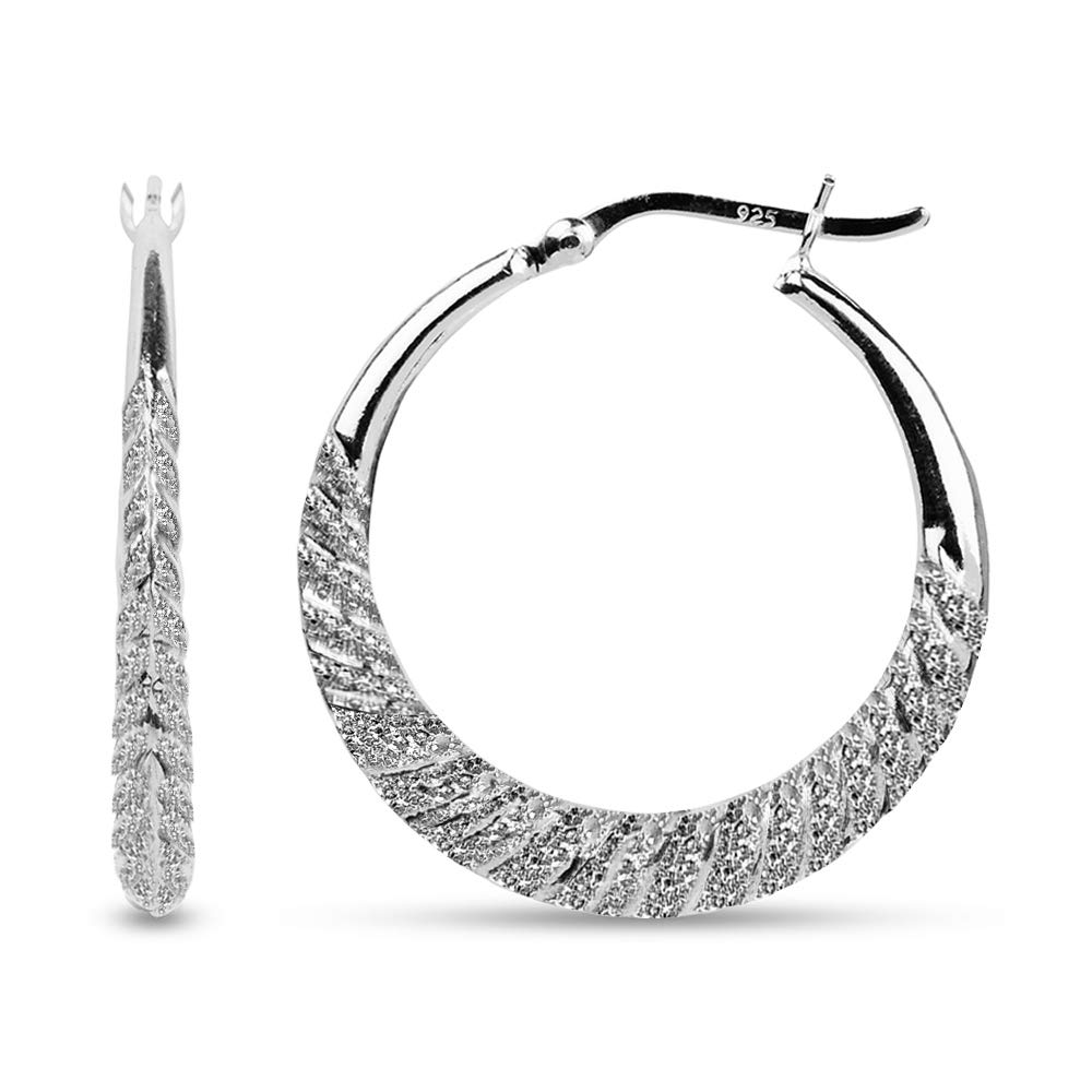 LeCalla Sterling Silver Jewelry Light-Weight Matte Finish Classic Hoop Earrings for Women Teen 30MM