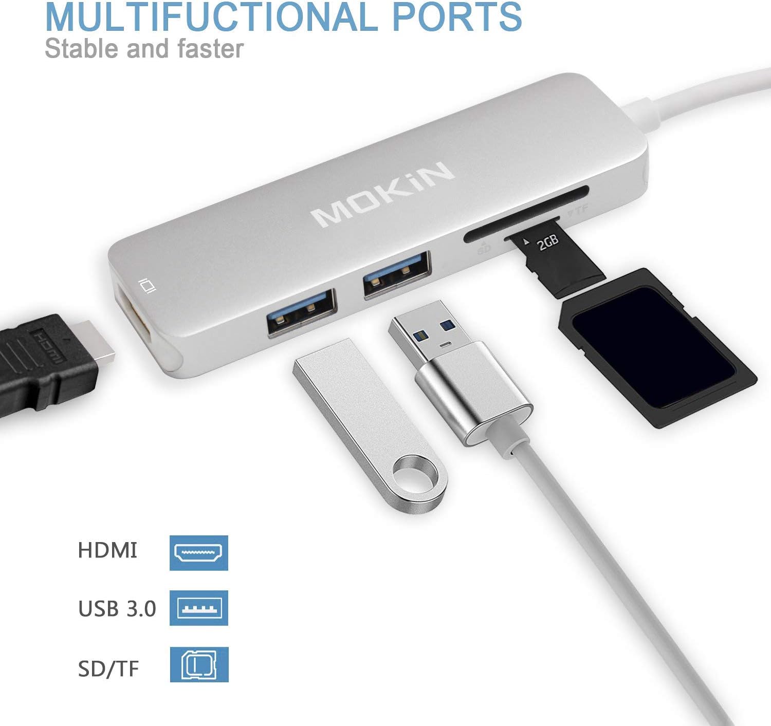 USB C Hub HDMI Adapter for MacBook Pro 2019/2018/2017, MOKiN 5 in 1 Dongle USB-C to HDMI, Sd/TF Card Reader and 2 Ports USB 3.0 (Space Gray): Computers & Accessories