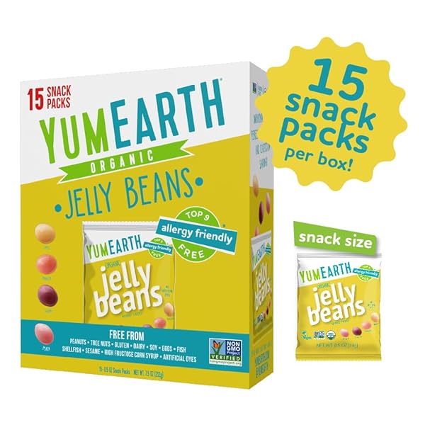 YUMEARTH ORGANIC JELLY BEANS – FRUITY CANDY SNACK PACKS, GLUTEN FREE SNACKS FOR KIDS – ALLERGY FRIENDLY, NON-GMO, NO ARTIFICIAL DYES – ASSORTED FLAVORS, 7.5 OZ. (PACK OF 15)