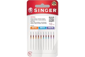 SINGER 10-Pack Universal 2020 Sewing Machine Needles, Assorted, Size 80/12, 90/14, 100/16