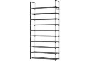 Kitsure Shoe Rack for Closet - 10-Tier Shoe Organizer with Hook Rack, Large-Capacity & Space-Saving Shoe Shelf for Entryway, Bedroom, Living Room,32.2" x 11.8" x 68.5", Black