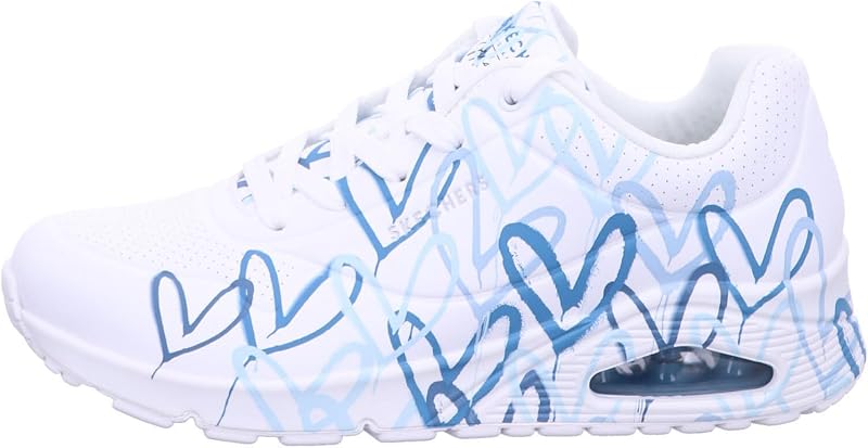 Donna Uno Spread The Love Trainers, White Duraleather/Blue Heart Print Trim, 38 EU