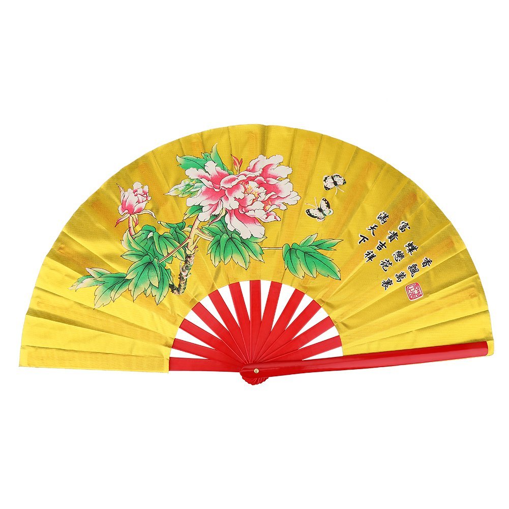 VGEBY Traditional Chinese Fan, Kung Fu Fighting Tai Chi Fan Bamboo Fabric Fan (Gold)