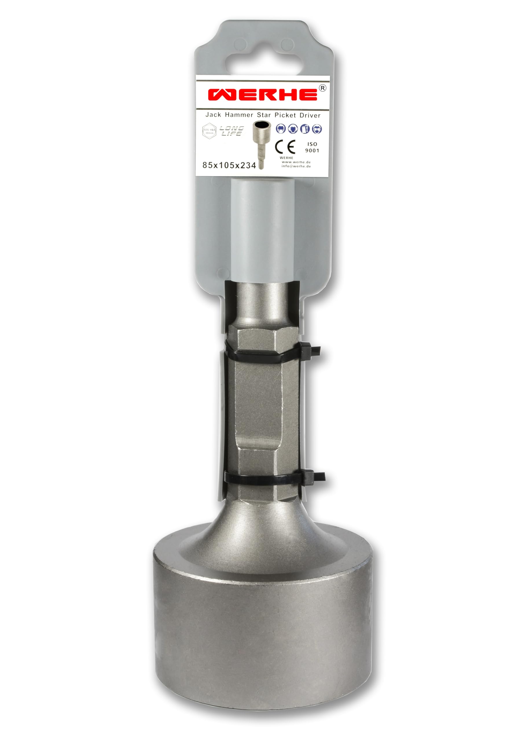 WERHE Post Driver HEX30 85 mm – Robust Stainless Steel for Star Pickets and Posts – Compatible with Demolition Hammers – Ideal for Fence Construction and Solar Installations