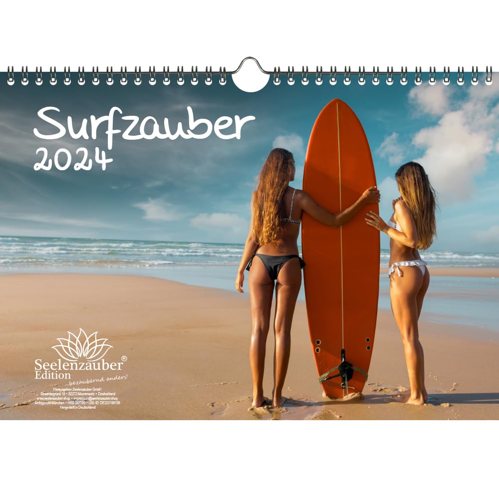 Surfzauber DIN A4 Calendar for 2024 Holidays Beach Surfers and Surfing Seelenzauber