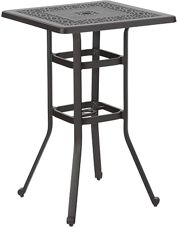 Amazon Com Sophia William Patio Bar Table With Umbrella Hole Outdoor Modern Cast Aluminum Outdoor Square Bistro Table 27 5 L X 27 5 W X 42 0 H Garden Outdoor