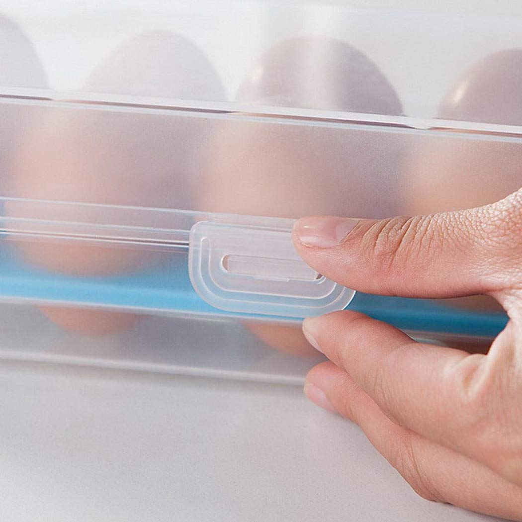 Kitchen Refrigerator Eggs Dispenser, Eggs Storage Box Eggs Holder with Lid, Holder for 15 Eggs (Green)