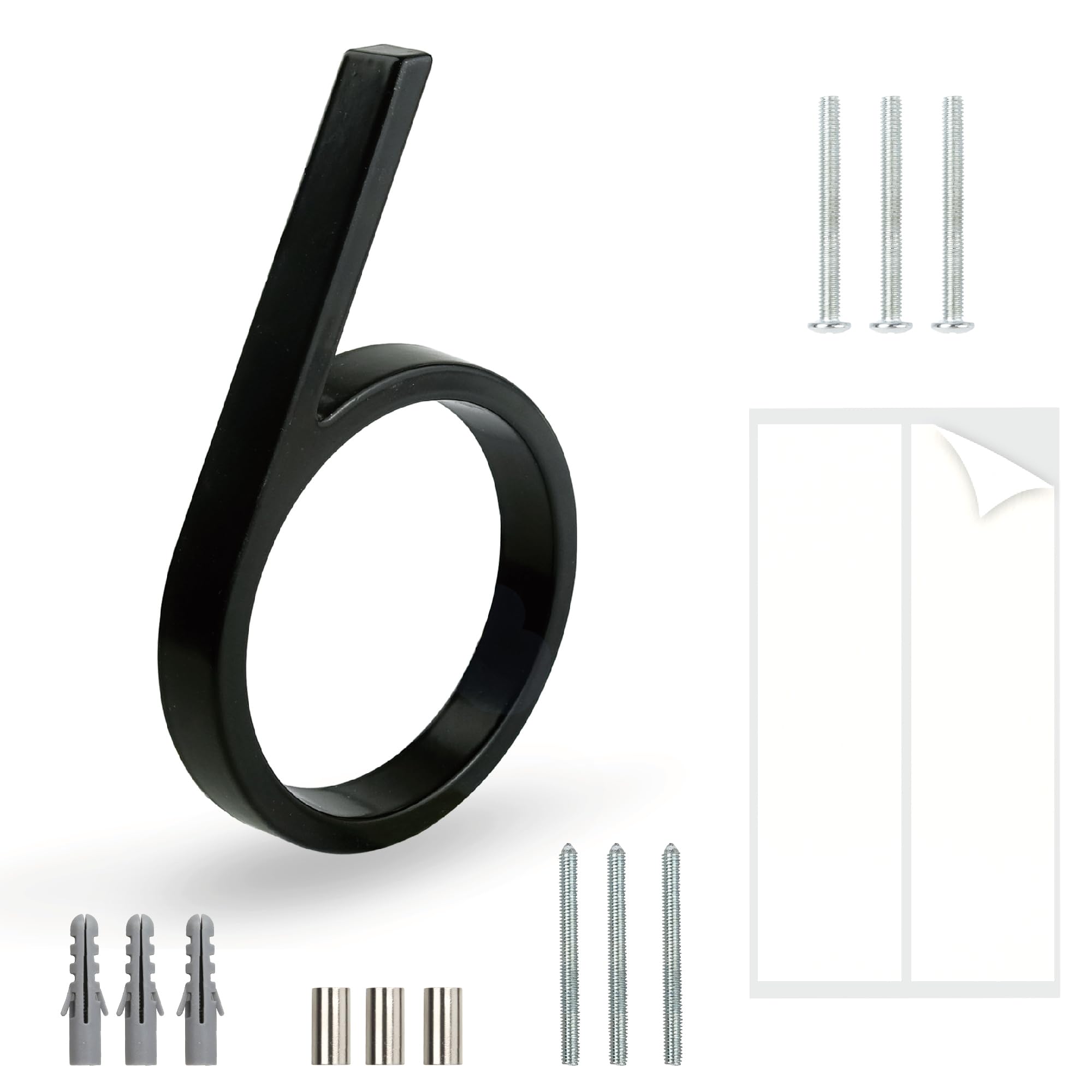 HASWARE Floating House Number Sign: 5 inch Modern Door Signage - Striking for Street Home Address Numerals (6, Black)