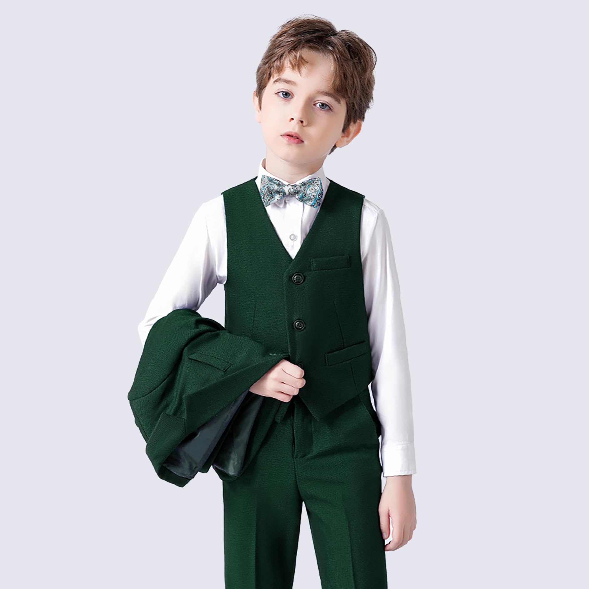 DISAUR Boy Suit 6 Pcs Boy Formal Wear Including Vest,Pants, Dress Shirt,Kerchief and Bow Tie for Formal Occasions 6-10 Years