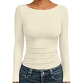 Trendy Queen Women's Boat Neck Tops Long Sleeve Shirts Casual Fitted Tee Shirts Solid Color Fall Basic Clothes 2026