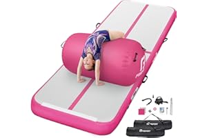 FBSPORT Air Roller Gymnastics Barrel, Inflatable Gymnastics Air Roller Inflatable Air Gymnastics Mat with Electric Pump for Yoga Cheerleading Training Home Outdoor Use