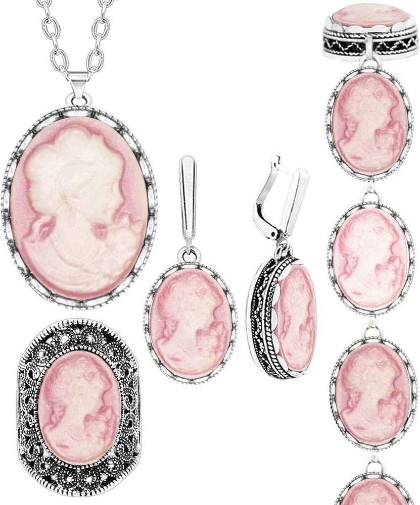 Anstory Lady Queen Cameo Jewelry Sets Vintage Look Cameo Necklace Earrings Ring Bracelet Fashion Jewelry