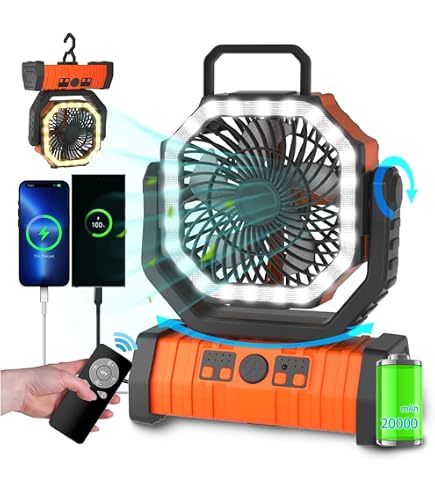 Sollbry Ventilatore da campeggio con ricarica USB, ventilatore da