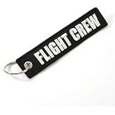 Rotary13B1 FLIGHT CREW - Jet Tag Key Chain BLACK with White Letters 1 inch x 5 inches 100% Embroidered