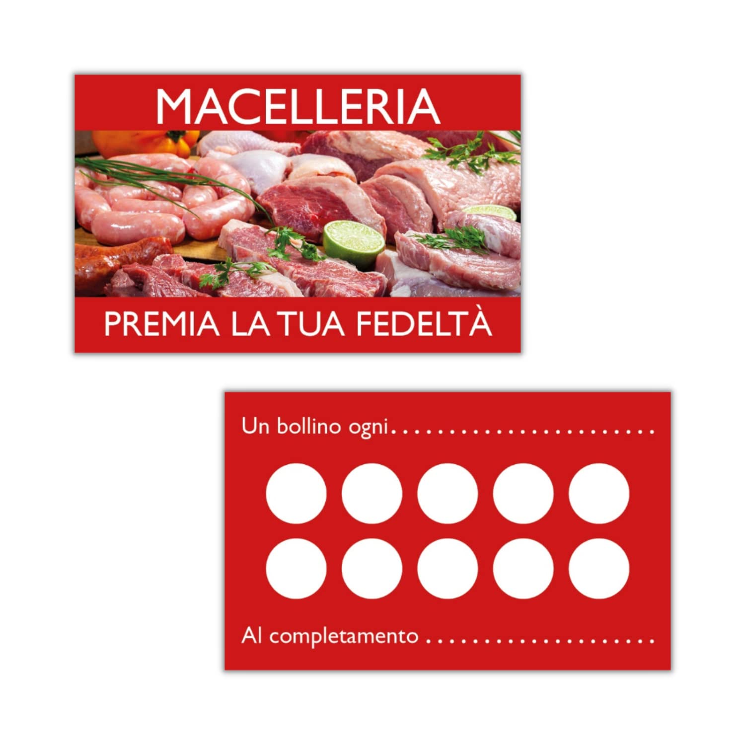 Loyalty Cards 10 Boxes Multipurpose Design for Butcher and Gastronomy, Fidelity Card Multipurpose printed on paper 350g FIDELIZZA YOUR CUSTOMERS (50pcs)