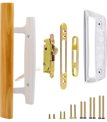 Hyneesun Sliding Door Handle Set – 10cm Hole Spacing, White, With Mortise Lock (Right/Left Hand Compatible)