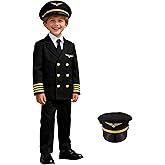 Gigoitly Career Day Costume for Kids Pilot Costume for Boys Airline Captain Pilot Uniform for Halloween Birthday Party Gifts