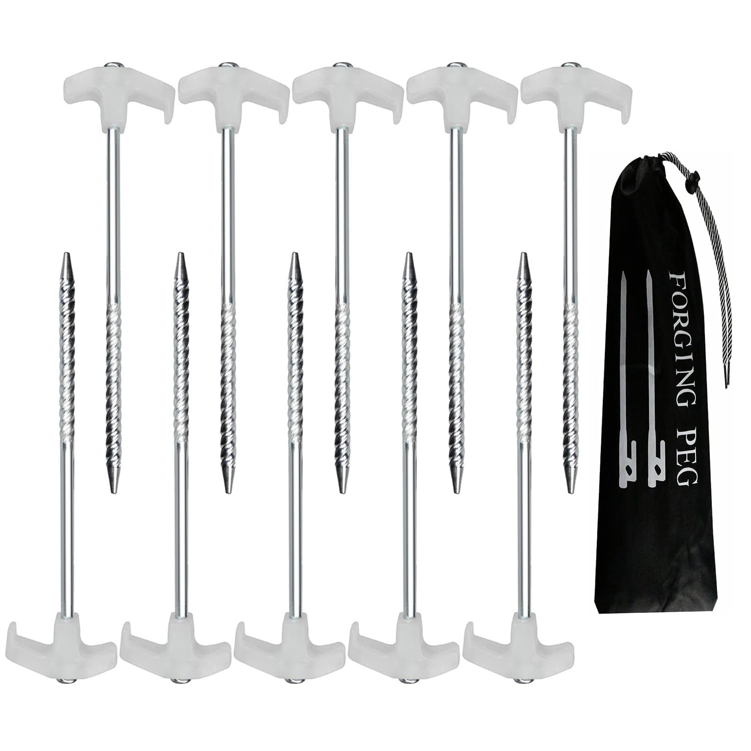 10Pcs 25 Tent Stakes with Nail Organizer Galvanized Steel Pop Up Tent Stakes Pegs with Fluorescent Stopper for Pitching Camping Tents Canopy