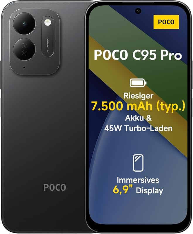 Poco C95 Pro, Smartphone 8+256 GB, Schwarz, 7500mAh Akku, 45W Laden