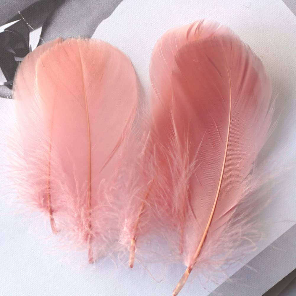 Photo 1 of 100Pcs Light Pink Natural Goose Feathers, 3-5Inch Centerpieces Feahers Bulk, Colorful Craft Feathers for Wedding Party Centerpieces Vase Home Halloween Decoration
