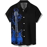 Men's Vintage Bowling Shirt 1950s Retro Rockabilly Style Short Sleeve Button Down Music Hawaiian Shirts