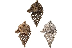 LINVVER 2Pcs Fashion Animal Dire Wolf Head Coyote Antique Lapel Brooch Pin Badge Men's Suits Buckle Neckwear Accessories