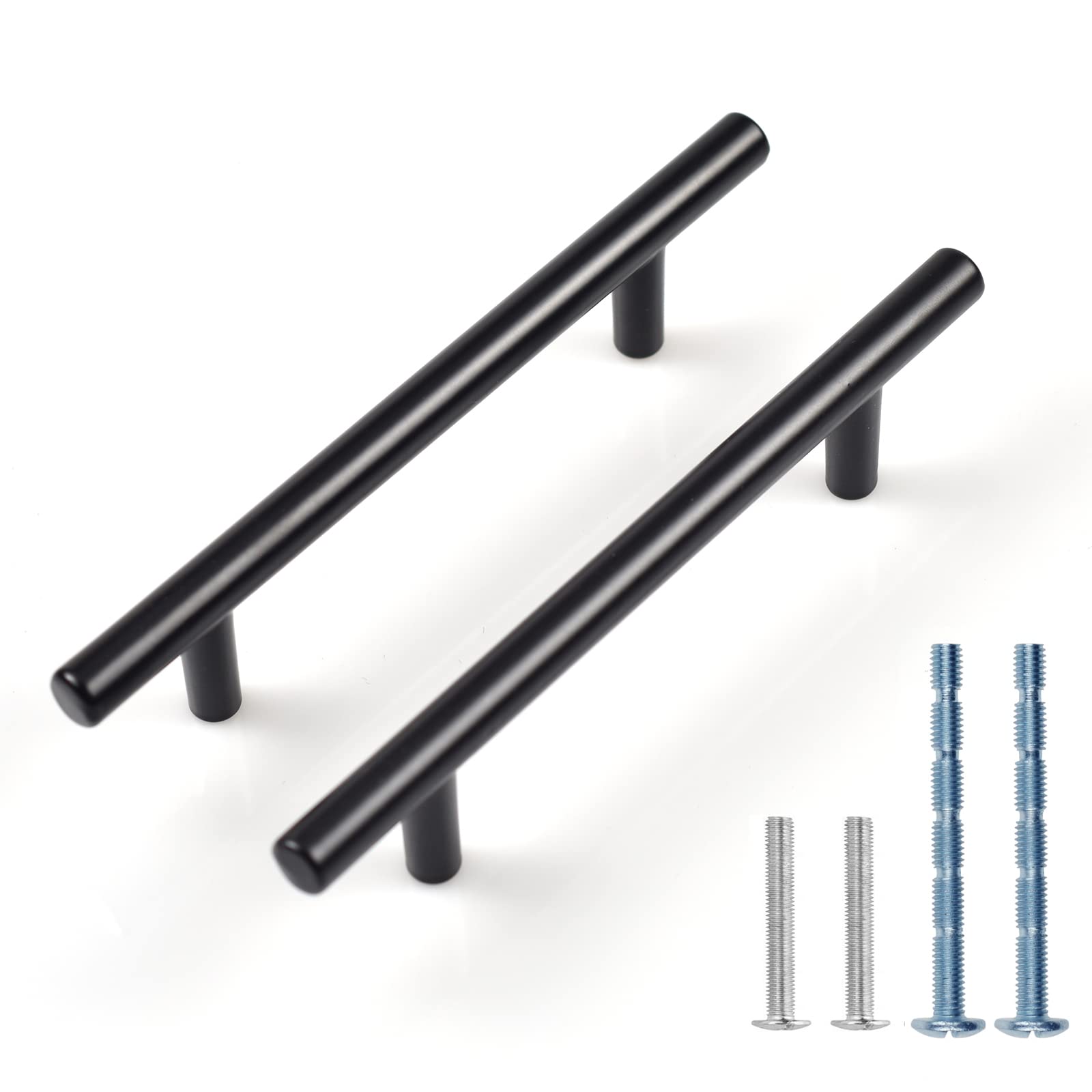 12 Pcs Black Cupboard T Bar Handle, Kitchen Drawer Door Handles, Cabinet Pulls with 2 Size Screws, Replacement Knobs for Bedroom Bathroom Furniture Wardrobe (128mm)