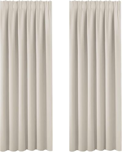 BellaHills Pencil Pleat Curtains 90x90 2 Panels Light Beige Thermal Blackout