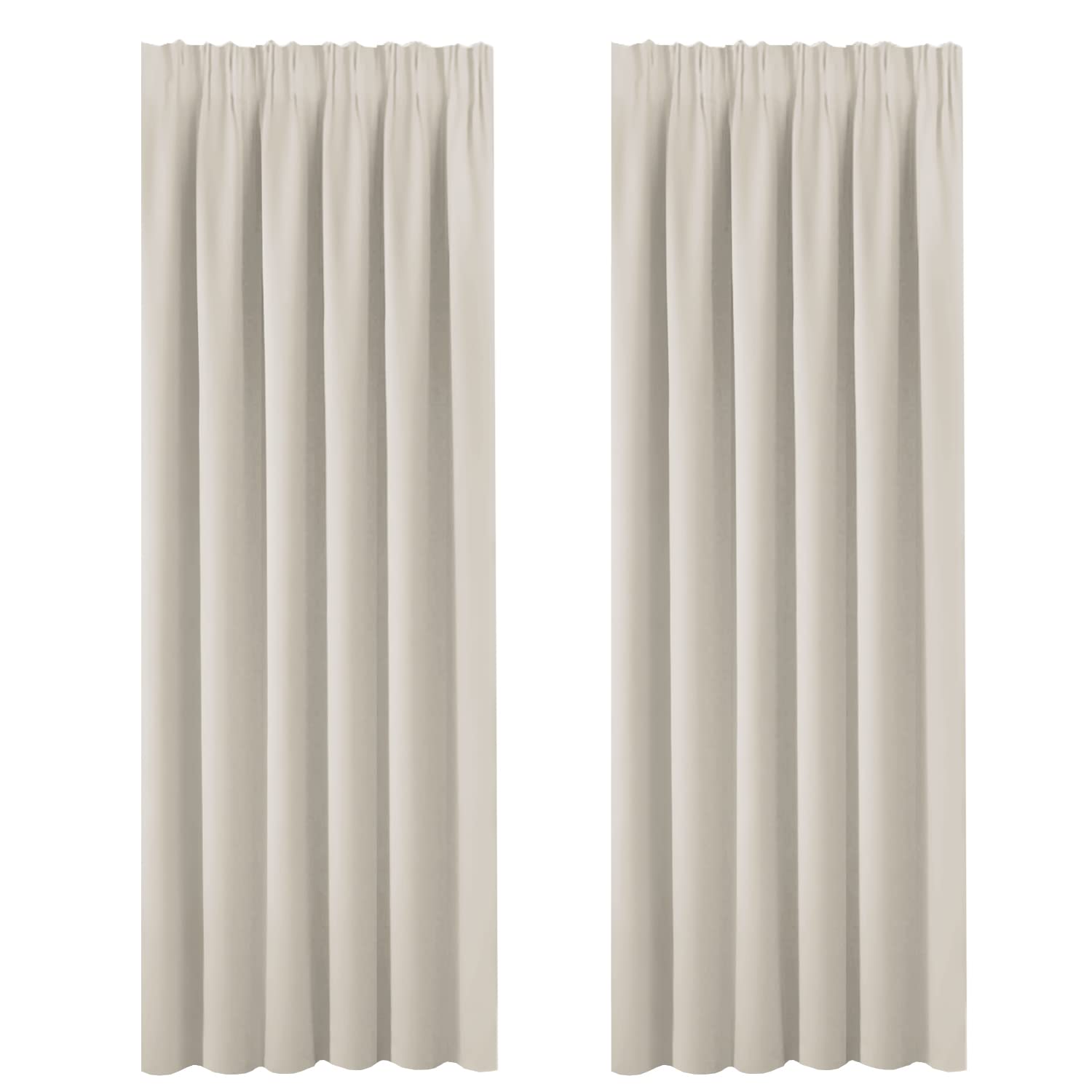 BellaHills Room Darkening Window Curtain Panels, Easy Care Solid Thermal Insulated Pencil Pleat Room Darkening Draperies/Drapes for Bedroom (2 Panels,66 by 90, Light Beige)