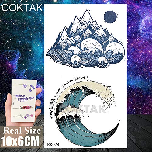 COKTAK 12Pieces/Lot Small Watercolor Mountain Tree Temporary Tattoos For Women Kids Geometric Body Art Arm Fake Tattoo Sticker Round Sheets Men Waterproof Tatoos Sheet Paper