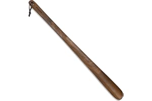 Brosisincorp Wooden Shoe Horn Long Handle For Seniors 23.6" Easy Wear Helper Shoehorns Women Kids Baby Elderly Hanging Rings