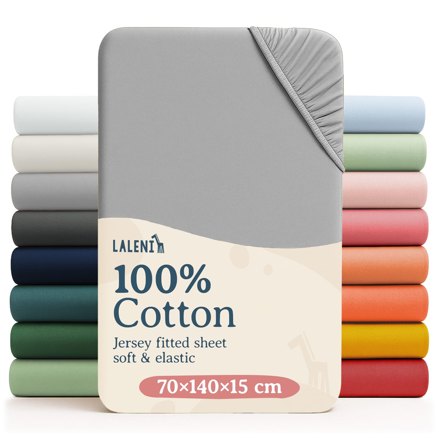 Laleni Cot Bed Sheets 140 x 70 cm Set of 2, Oeko-Tex Certified Soft 135 g/m² Cotton Travel Cot Sheets, Moonlight Grey