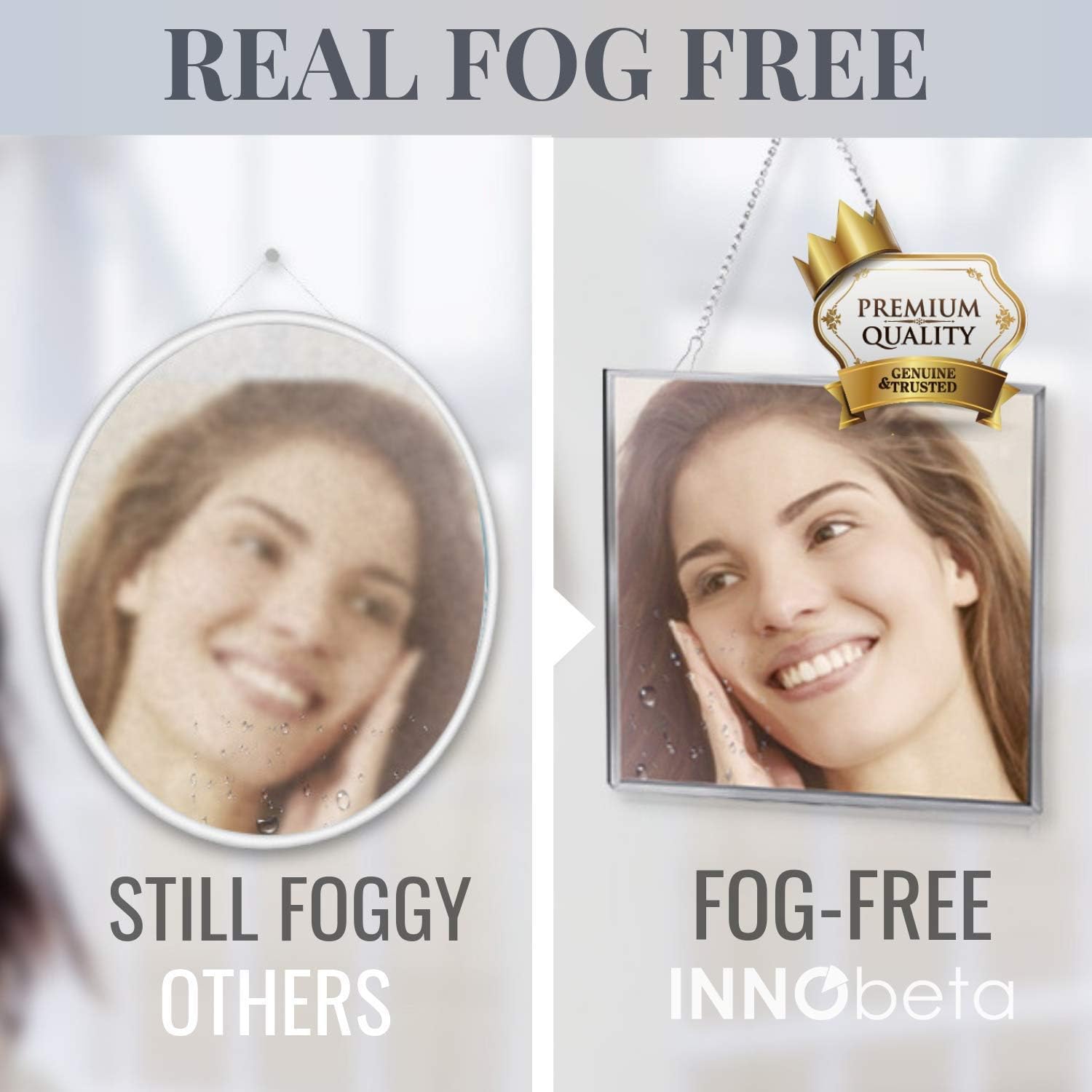 InnoBeta Fogless Shower Mirror for Shaving & Facial Cleansing, Anti-Fog Shower Mirror with Larger Size (6.7” x 6.7”), Easy to Use, Shatterproof Glass, Stainless Steel Frame, 2 Chains Included: Kitchen & Dining