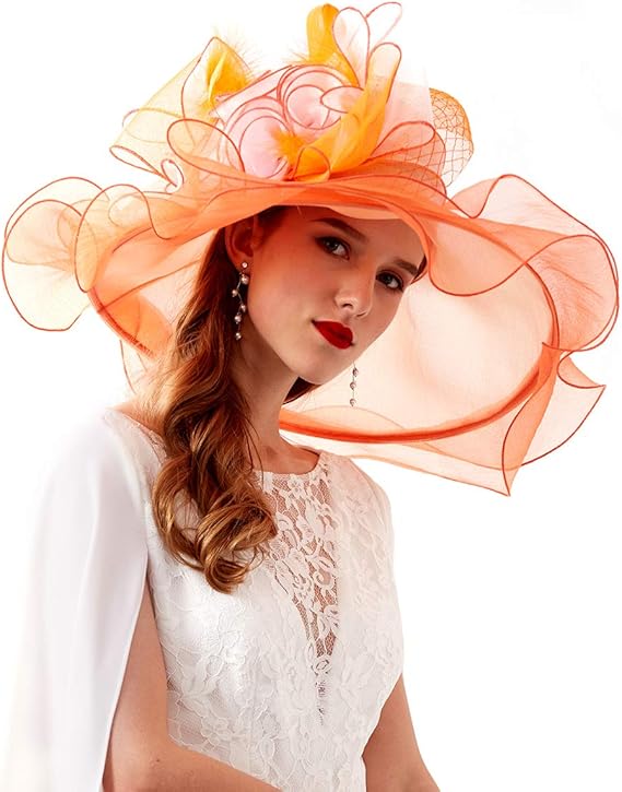 Adofect Women's Organza Kentucky Derby Tea Party Hat (Design 5 Orange