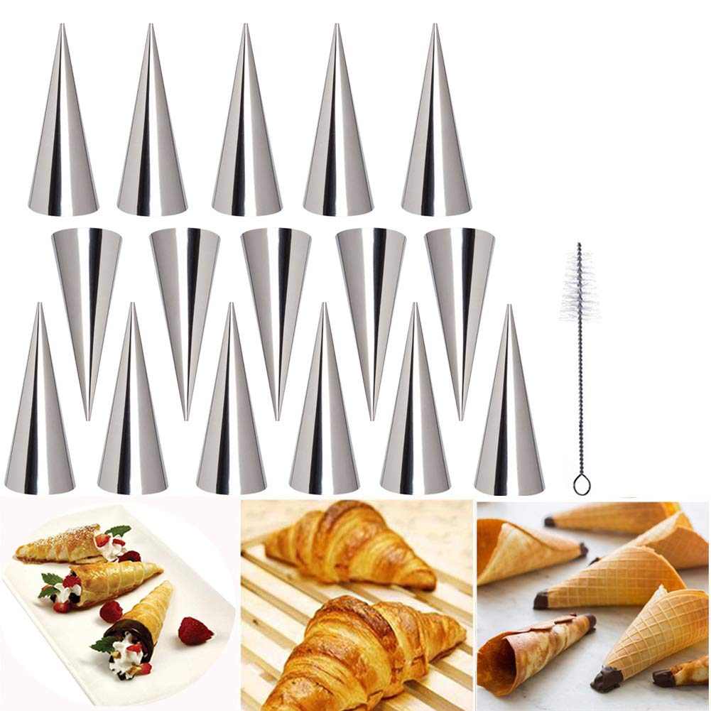 LaceDaisy 16 x Stainless Steel Pastry Moulds Conical Tube Moulds Spiral Cream Crescent Horn Cake Bread Mould for Cannoli, Croissant, Puffy, Ice Cream #3