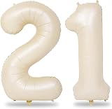 Lingqiang Cream 40in 21 Number Foil Balloons Set Beige Ivory