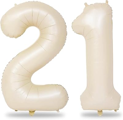 Lingqiang Cream 40in 21 Number Foil Balloons Set Beige Ivory
