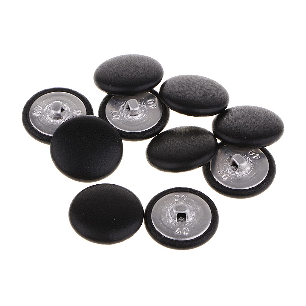 Bonarty 10Pcs Faux Leather Covered Buttons Upholstery Knitting DIY Handcraft Black
