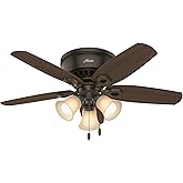 Hunter 42 inch Indoor Ceiling Fan with LED Lights - Bronze Ceiling Fan with Pull Chain, For Bedroom, Living Room, or Kitchen,