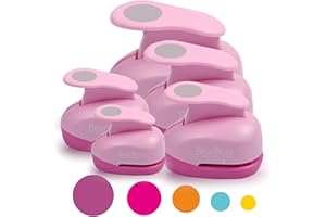 BearBoss 5 Pcs Craft Hole Punch, Handmade Scrapbook Paper Puncher, Different Size of Scrapbooking Punches Crafting Designs for Office Supplies, Card Making, DIY Albums Photos, Pink Color (Circle)