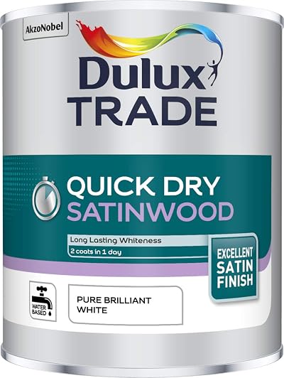 Dulux Trade Quick Dry Satinwood Paint 1L Pure Brilliant White Wood Metal