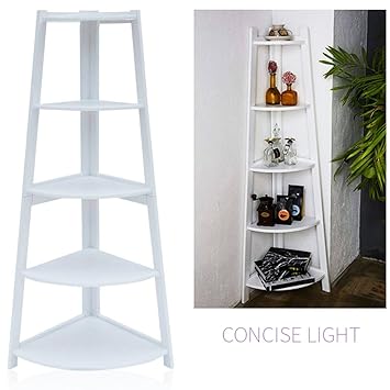 Tall Corner Shelf 5 Tier Corner Display Rack Bookcase Shelving