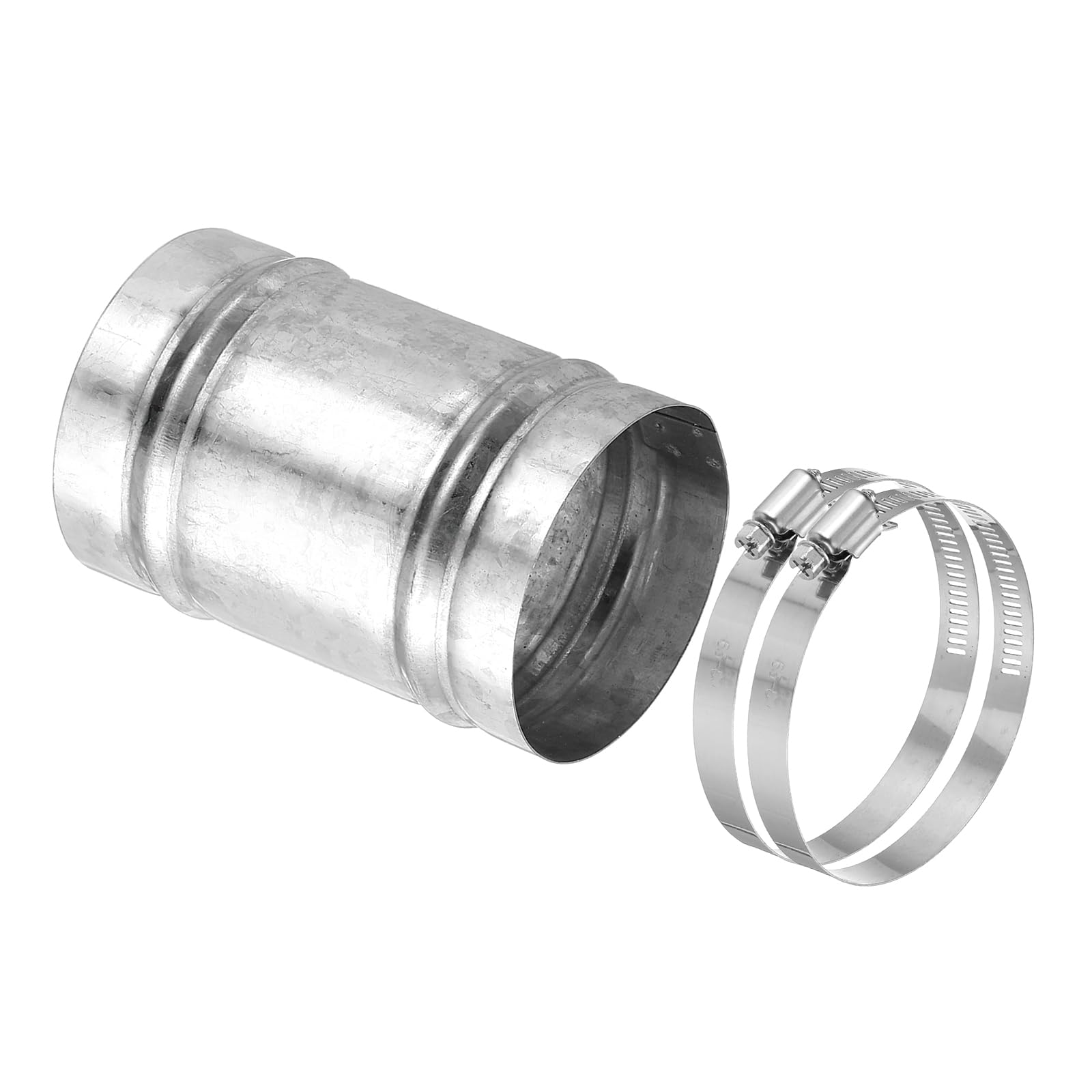 Photo 1 of PATIKIL 70mm/2.7" Duct Connector, Galvanized Steel Duct Coupling Vent Coupler Dryer Pipe Coupling Hose Extension Connector with Duct Clamps for HVAC Exhaust Fan Vent Systems, 4" Long