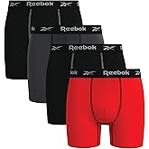 Reebok Men's Boxer Briefs - 4 Pack 6'' Inseam Stretch Performance Underwear Quick Dry Moisture Wicking Boxers